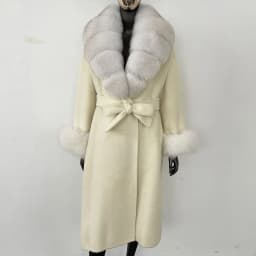 OFTBUY New Luxury Winter Clothes Outerwear Women Mid-Length 100% Wool Coat Real Fox Fur Collar Belted Wrap Woolen Jacket Female