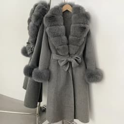 OFTBUY New Luxury Winter Clothes Outerwear Women Mid-Length 100% Wool Coat Real Fox Fur Collar Belted Wrap Woolen Jacket Female