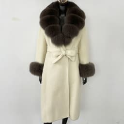 OFTBUY New Luxury Winter Clothes Outerwear Women Mid-Length 100% Wool Coat Real Fox Fur Collar Belted Wrap Woolen Jacket Female