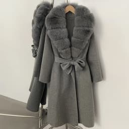 OFTBUY New Luxury Winter Clothes Outerwear Women Mid-Length 100% Wool Coat Real Fox Fur Collar Belted Wrap Woolen Jacket Female