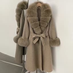 OFTBUY New Luxury Winter Clothes Outerwear Women Mid-Length 100% Wool Coat Real Fox Fur Collar Belted Wrap Woolen Jacket Female