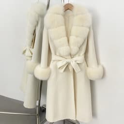 OFTBUY New Luxury Winter Clothes Outerwear Women Mid-Length 100% Wool Coat Real Fox Fur Collar Belted Wrap Woolen Jacket Female