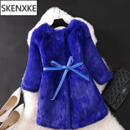 Hot Sale Women Brand Winter 100% Genuine Real Rabbit Fur Coat Natural Warm Rabbit Fur Jacket Lady Fashio Long Real Fur Outerwear