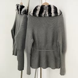 OFTBUY New Women's 100% Cotton Knit Cardigan with Striped Rex Rabbit Fur Drawstring Waist Slim Fit Jacket Warm Winter Outerwear