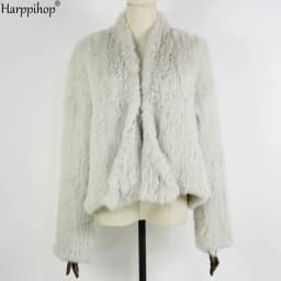 2021 Hot sale knitted rabbit fur jacket popuplar fashion fur jacket winter fur coat for women*harppihop