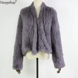 2021 Hot sale knitted rabbit fur jacket popuplar fashion fur jacket winter fur coat for women*harppihop