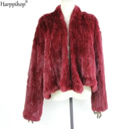 2021 Hot sale knitted rabbit fur jacket popuplar fashion fur jacket winter fur coat for women*harppihop