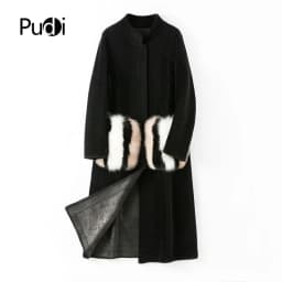 Pudi Women Winter Real Wool Fur Coat Jacket Over Size Parka Lady Fashion Natural Fox Fur Pocket Coats Outwear H68290