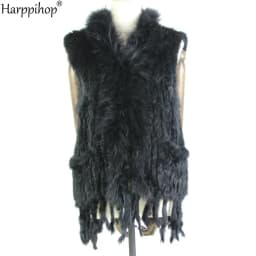 womens natural real rabbit fur vest with raccoon fur collar waistcoat/jackets with pocket rex rabbit knitted winter