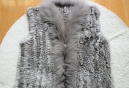 womens natural real rabbit fur vest with raccoon fur collar waistcoat/jackets with pocket rex rabbit knitted winter