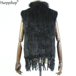 womens natural real rabbit fur vest with raccoon fur collar waistcoat/jackets with pocket rex rabbit knitted winter