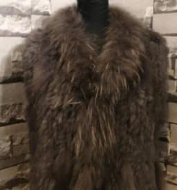 womens natural real rabbit fur vest with raccoon fur collar waistcoat/jackets with pocket rex rabbit knitted winter
