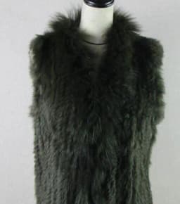 womens natural real rabbit fur vest with raccoon fur collar waistcoat/jackets with pocket rex rabbit knitted winter
