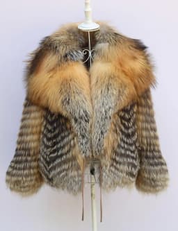 Genuine Women Fox Fur Short Coat Jacket With Big Collar 2026 Silver Red Fox Cozy Fuzzy Outerwear Luxury Casual Stripe Sexy Cloth