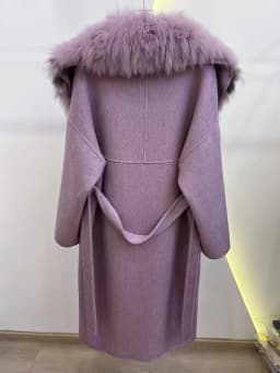 2025 Fashion Winter Long Women Wool Cashmere Blended Coat Big Real Silver Fox Fur Collar Luxury Jacket With Belt Outwear