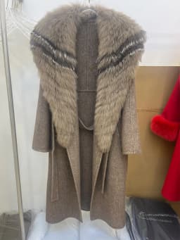 2025 Fashion Winter Long Women Wool Cashmere Blended Coat Big Real Silver Fox Fur Collar Luxury Jacket With Belt Outwear