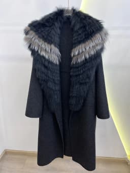 2025 Fashion Winter Long Women Wool Cashmere Blended Coat Big Real Silver Fox Fur Collar Luxury Jacket With Belt Outwear