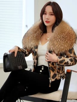 OFTBUY 2025 Luxury Winter Women Genuine Leather Short Brand Women Sheepskin Leopard Print Motorcycle Jacket Big Fur Collar Slim