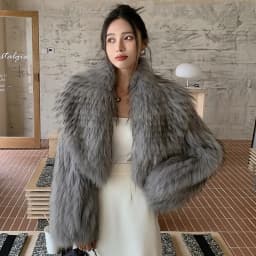 Women's Winter Korean Fashion Short Slim Fit Real Raccoon Fur Jacket Large Lapel Sexy Office Lady Style 2025