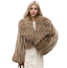 Women's Winter Korean Fashion Short Slim Fit Real Raccoon Fur Jacket Large Lapel Sexy Office Lady Style 2025