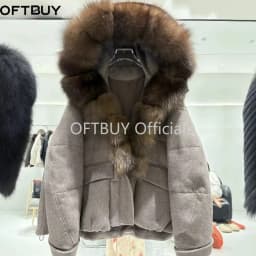 OFTBUY Warm Big Natural Fur Collar Hooded Coat Women New Winter Short Puffer Clothing Fashion Jacket with Fur for Female