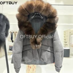 OFTBUY Warm Big Natural Fur Collar Hooded Coat Women New Winter Short Puffer Clothing Fashion Jacket with Fur for Female