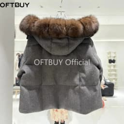 OFTBUY Warm Big Natural Fur Collar Hooded Coat Women New Winter Short Puffer Clothing Fashion Jacket with Fur for Female