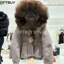 OFTBUY Warm Big Natural Fur Collar Hooded Coat Women New Winter Short Puffer Clothing Fashion Jacket with Fur for Female
