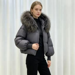 OFTBUY Women Hooded Real Rccoon Fur Duck Down Parkas Fashion Zipper Pocket Thick Short Puffer Coat Jacket with Fur for Female