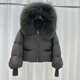 OFTBUY Women Hooded Real Rccoon Fur Duck Down Parkas Fashion Zipper Pocket Thick Short Puffer Coat Jacket with Fur for Female