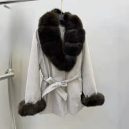 OFTBUY Fashion Waist Tie Long Clothes with Real Fur Women Winter Warm Suede Belted Coat Big Natural Fur Collar Slim Jacket