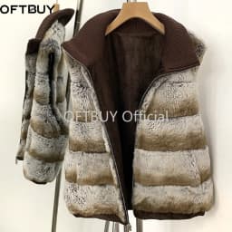 OFTBUY Knit Collar Zip Up Two Sides Wear Fur Waist Coat Women Reversible Real Rabbit Fur Vest New Winter Fur Clothing Female