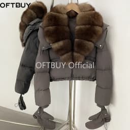 OFTBUY New Short Outerwear Hood Duck Down Luxury Real Fur Down Jacket with Removable Gloves Women Puffer Coat with Real Fox Fur