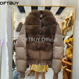 OFTBUY Winter Hooded Coat Women Duck Down Parkas Fox Fur Collar Thick Fashion Jacket with Fur for Women Luxury Short Outerwear