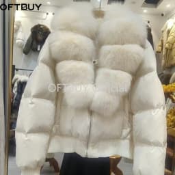 OFTBUY Winter Hooded Coat Women Duck Down Parkas Fox Fur Collar Thick Fashion Jacket with Fur for Women Luxury Short Outerwear