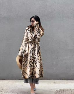 Genuine natural real Rabbit Fur Coat women's long leopard jacket with belt ladies warm winter outwear custom any size