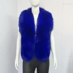 BEIZIRU Women's Real Fox Fur Halter Vest Sleeveless Deep V-Neck Solid Top Outerwear Fluffy Luxury Fashion