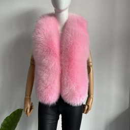BEIZIRU Women's Real Fox Fur Halter Vest Sleeveless Deep V-Neck Solid Top Outerwear Fluffy Luxury Fashion