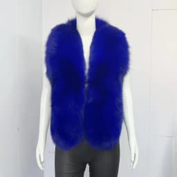 BEIZIRU Women's Real Fox Fur Halter Vest Sleeveless Deep V-Neck Solid Top Outerwear Fluffy Luxury Fashion
