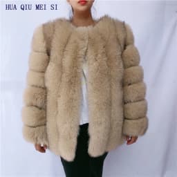 HUA QIU MEI SI Women's fox fur coat vertical stripe silver fox red fox fur coat women's natural fur coat