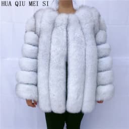 HUA QIU MEI SI Women's fox fur coat vertical stripe silver fox red fox fur coat women's natural fur coat