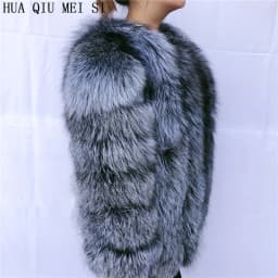 HUA QIU MEI SI Women's fox fur coat vertical stripe silver fox red fox fur coat women's natural fur coat