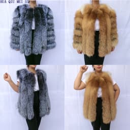 HUA QIU MEI SI Women's fox fur coat vertical stripe silver fox red fox fur coat women's natural fur coat