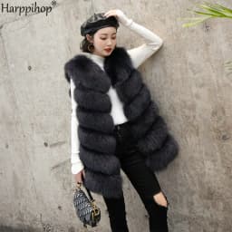 Women Natural Real Fox Fur Vest Autumn Winter Ladies 6 Strips Gilet Sleeveless Genuine Fur Coat Female Real Fur Vest Waistcoat