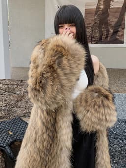 Women's X-Long Raccoon Fur Coat Luxury Winter Fashion Natural Fox Fur Coat Fluffy Streetwear Jacket Ladies Trendy Outerwear