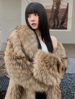 Women's X-Long Raccoon Fur Coat Luxury Winter Fashion Natural Fox Fur Coat Fluffy Streetwear Jacket Ladies Trendy Outerwear