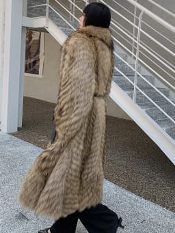 Women's X-Long Raccoon Fur Coat Luxury Winter Fashion Natural Fox Fur Coat Fluffy Streetwear Jacket Ladies Trendy Outerwear