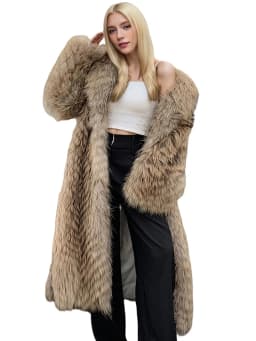 Women's X-Long Raccoon Fur Coat Luxury Winter Fashion Natural Fox Fur Coat Fluffy Streetwear Jacket Ladies Trendy Outerwear