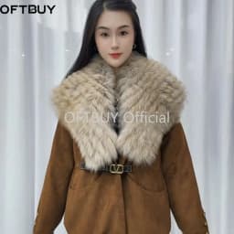 OFTBUY Ladies Fashion Slim Clothing with Real Fur Women Suede Belted Coat Winter Warm Big Raccoon Fur Collar Duck Down Jacket