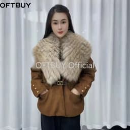 OFTBUY Ladies Fashion Slim Clothing with Real Fur Women Suede Belted Coat Winter Warm Big Raccoon Fur Collar Duck Down Jacket